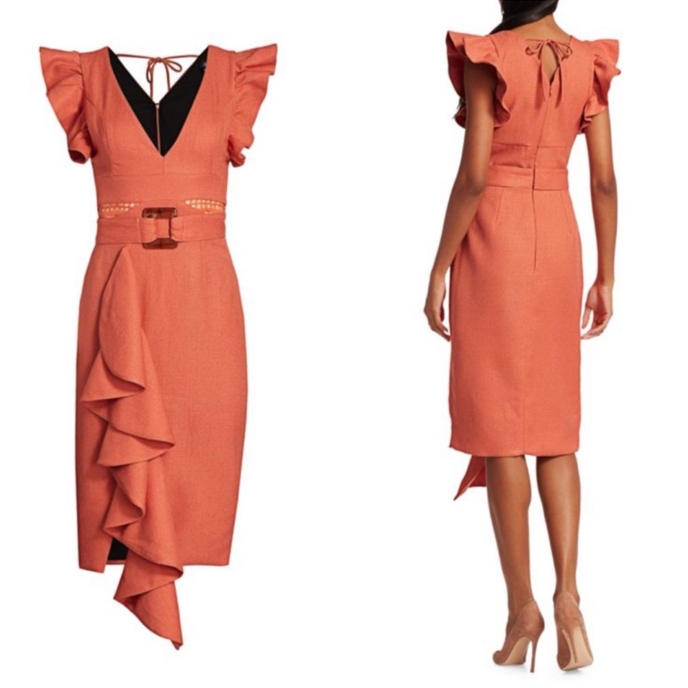 Sold 🎈PatBO Orange Asymmetrical Sheath Dress with Plunge Neckline 6 - Picture 3 of 8